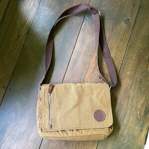 Brown Messenger Bag by Augur Strauss, Canvas Bag with Leather Accents